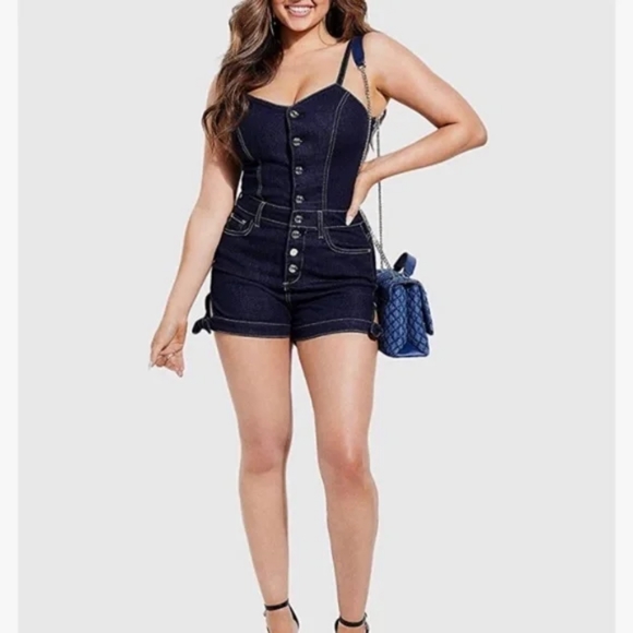 Guess Tie Hem Blue Denim Romper playsuit retro pinup vintage style SZ xs - Picture 2 of 9